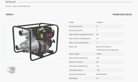 SOLAX 100KB-4 10 HP   4'' İPLİ DİZEL SU MOTORU (MOTOPOMP)