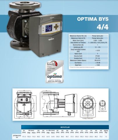 ALARKO OPTIMA BYS 4/4  FLANŞLI  TİP FREKANS KONTROLLÜ SİRKÜLASYON POMPASI - EKRANSIZ