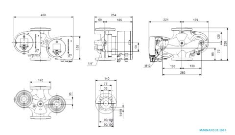 GRUNDFOS MAGNA3 D 32-100 F 220 1x230V PN6/10  İKİZ FREKANS KONVERTÖRLÜ FLANŞLI SİRKÜLASYON POMPASI-97924453