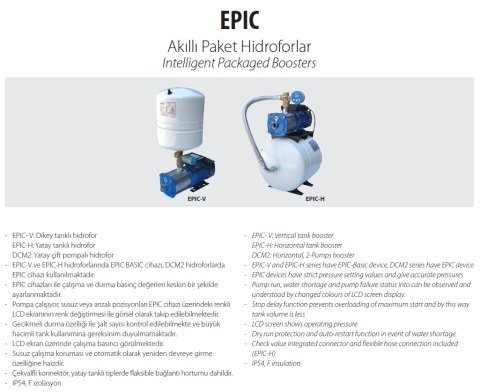 Aquastrong  DCM2 -EPIC-2XV8/XHC 2-7 M      2X1.3Hp 220V   Çift Pompalı  Tanklı Kademeli Akıllı Paket Hidrofor