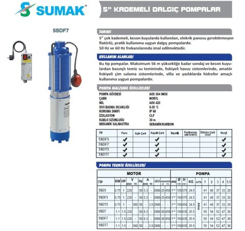 SUMAK 5SD5 5\'\' 1HP  DALGIÇ POMPA